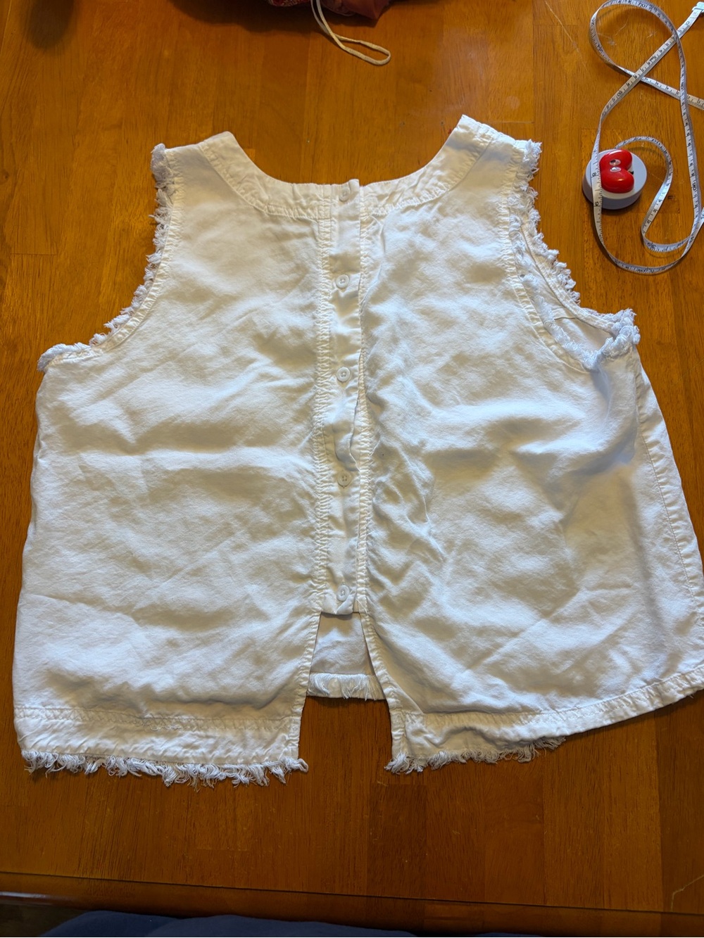 Thread & Supply White Frayed Sleeve Button-Back Top